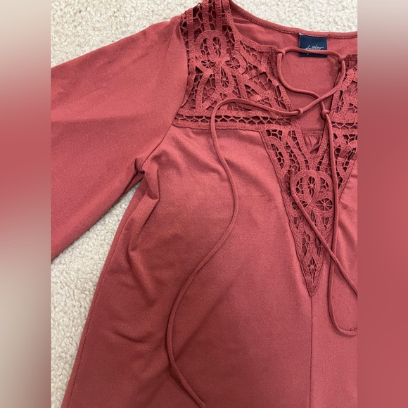 DAYTRIP Lace Crochet Yoke Split Neck Blouse - Picture 2 of 7